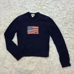 ポロジーンズ ラルフローレン ニット セーター 星条旗 長袖 リブ ネイビー