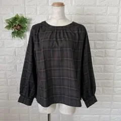 a1455美品グローブ 2way チェック柄 ブラウス L ダークグリーン系上品