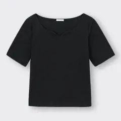 最終値下げ❣️【新品】GU ジーユー　リブハートネックコンパクトT ブラック　Ｍ