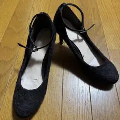 ブラック レース ハイヒール パンプス 24.0cm