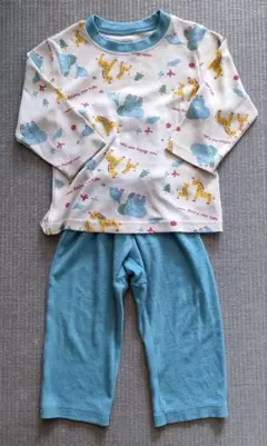 薄手■英字＆動物柄プリント腹巻き付き長袖ベビーパジャマ95センチ