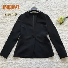 極美品 INDIVIノーカラージャケット 1B ブラック ウォッシャブル 1
