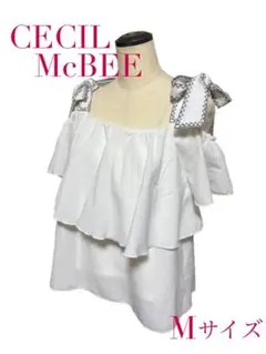 新品　CECIL McBEE 肩リボン　フリル　オフショル　シャツ　M 白