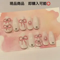 現品　ネイルチップ　チーク　y2k　ハート　リボン　韓国　ワンホン　バレエコア