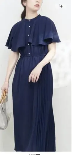 【美品】natural couture ネイビー ケープワンピース