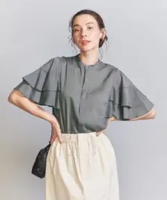 BEAUTY&YOUTH ソリッド＆フラワー ティアードスリーブブラウス