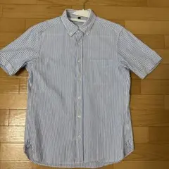 無印良品　青白ストライプ ボタンダウンシャツ
