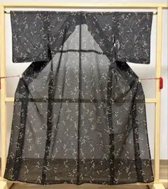B5 美品 夏物 ススキ模様 黒地 絽 紗 薄物 化繊 小紋 着物 K101 - メルカリ