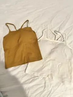 リブ編みキャミソール ブラトップ マスタード ホワイト M