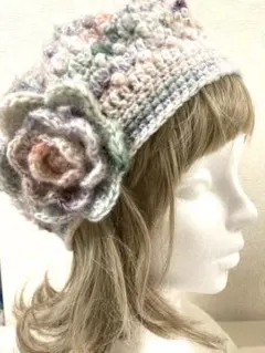 ベレー帽 ニットキャップ 手編み ハンドメイド 1227