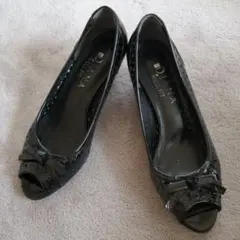 値下げ　DIANA ブラックオープントゥシューズ