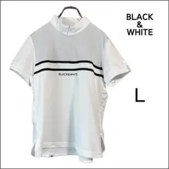 BLACK&WHITE ハーフジップ 半袖モックネックシャツ L 白 ゴルフのサムネイル