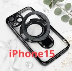 iPhone15ケース薄型軽量リングスタンド Magsafeカメラレンズ保護 黒