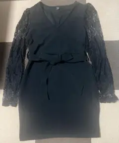 SHEIN 黒のレース袖ラップドレス M 美品 黒