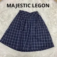 MAJESTIC LEGON ネイビー チェック柄 フレアスカート M 228