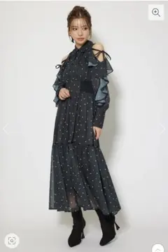 rienda フリルスリーブニットドッキングワンピ