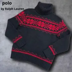 希少 美品 90s ポロ バイ ラルフローレン 雪柄 ハイネック ウール ニット