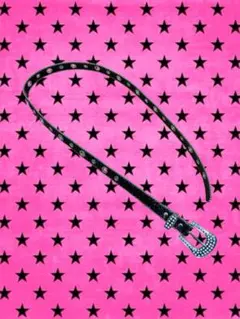 ストーン付きブラックレザーベルト y2k・平成