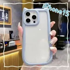 iPhone15ケース 韓国 シンプル 猫 ネコ ねこ 背面クリア　ブルー