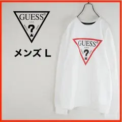 A3687★美品★GUESS*トライアングルロゴ*スウェット*トレーナー*L*白