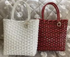 ラメルヘンテープ◯大人可愛い　トートバッグ◯エナメルホワイト　エナメルレッド