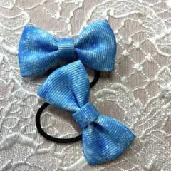 クリスマス青いリボンヘアゴム 2個セット