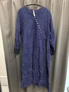マライカ ネイビー 水玉長袖 ワンピース