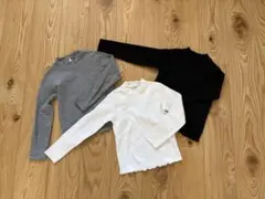 リブハイネックロングTシャツ 120cm フリル付き長袖カットソー3点セット