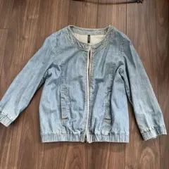 ノーカラーデニムジャケット　M
