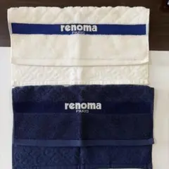 renomaハンドタオル新品 紺色地模様に白色ロゴ、白色地模様に紺色ロゴ計2枚
