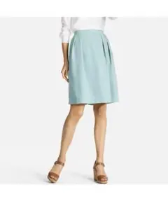 【試着のみ】ユニクロ ハイウエストクレープタックスカート L 緑色 ポケット有