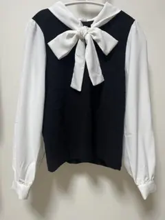 新品 ハニーズ 重ね着風ボウタイブラウス Ｍ ブラック