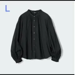 UNIQLO コットンボリュームスリーブブラウス ブラック L