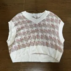 ems ハウンドトゥース ニットベスト ピンク系 春のサムネイル