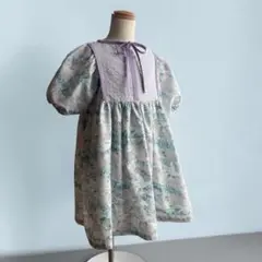 【kids110】ふんわりギャザーワンピース｜ナチュラルボタニカル柄