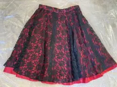 社交ダンス　赤と黒のレースフレアスカートLサイズ
