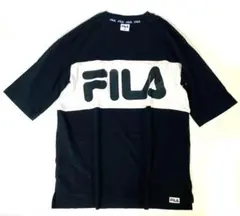【訳あり】フィラ　ビッグロゴ　半袖Tシャツ　コットン　S ブラック　ゆったりめ