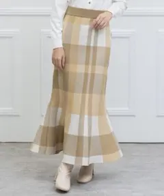 新品タグ付き clear チェック柄ニットマーメイドスカート ベージュ