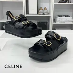 セリーヌ ポリー トリオンフ レザー 厚底 サンダル ブラックのサムネイル