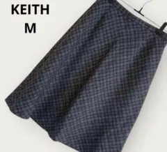KEITH フレアスカート ウール M チェック グレー 上品 ひざ丈 オフィスのサムネイル