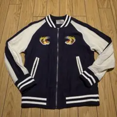 レーヨン素材ネイビースカジャン　虎刺繍［希少］