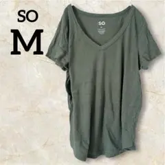 SO 【M】オリーブグリーン Vネック Tシャツ 半袖