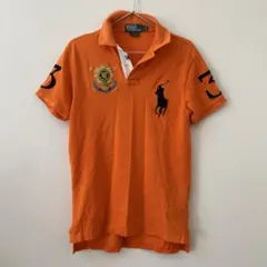 ポロバイラルフローレン　ナンバリングポロシャツ　オレンジ　S ビッグポニー