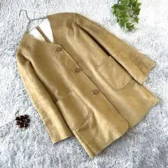 ✨良品✨【BackRush】(L)ベージュ スエード風 ノーカラー ロングコート