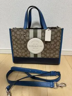 極美品 COACH デンプシー シグネチャーショルダーバッグ ブラウン/ブルー