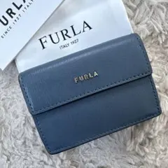 FURLA フルラ 青 レザー三つ折り財布 コンパクト財布 シルバーロゴ