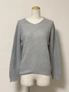 Vネック ラメニット セーター レディース グレー シルバー ゆったり トップス