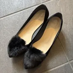 ESPERANZAS ファー付きブラックハイヒールパンプス