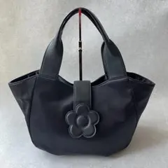 MARY QUANT ナイロン デイジー フラップ トートバッグ ブラック