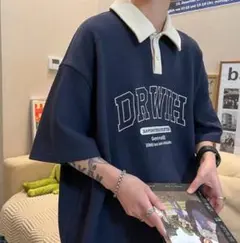 【人気】メンズ　半袖 　紺　Tシャツ　シンプル　ストリート　ポロシャツ　ネイビー